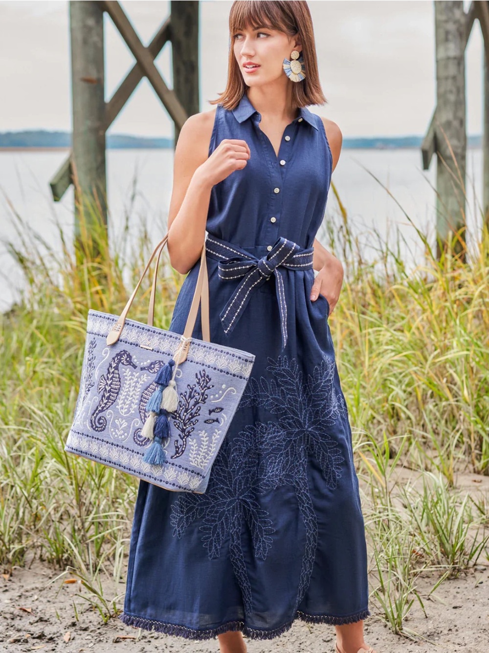 Spartina 449 Emeline Dress Hamilton Palm Embroidery size XS